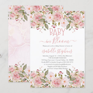 Convites Bebê no Bloom - Chá de fraldas Floral Rosa