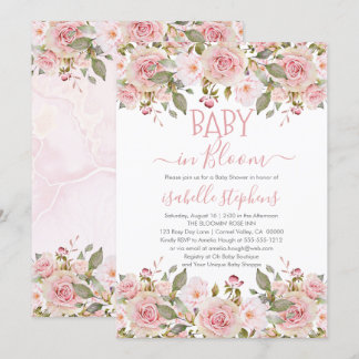 Convites Bebê no Bloom - Chá de fraldas Floral Rosa
