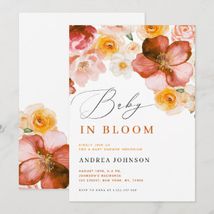 Convites Bebê no Bloom Chic Autumn Flowers Chá de fraldas