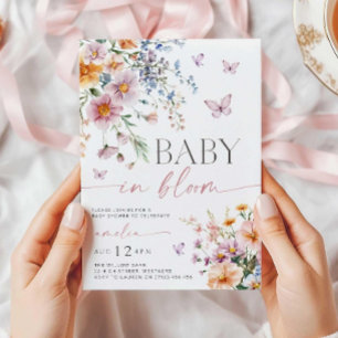 Convites Bebê no Bloom Convite, Chá de fraldas de Flor Selv