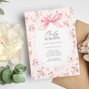 Convites Bebê no Bloom Coquette Watercolor Chá de fraldas