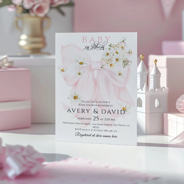 Convites Bebê no Bloom Daisy Pink Arco Chá de fraldas Rapar (Criador carregado)
