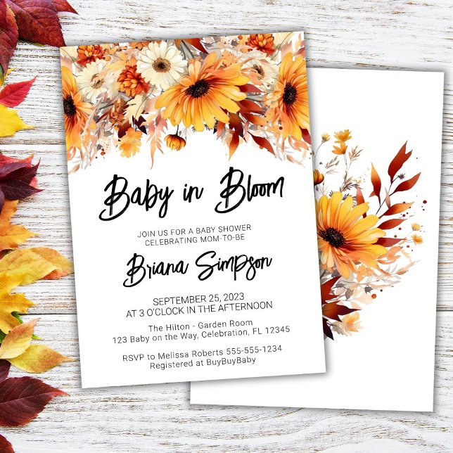 Convites Bebê no Bloom Fall Floral Chá de fraldas (Criador carregado)