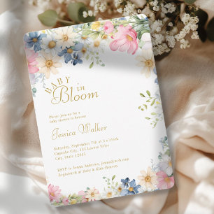 Convites BEBÊ NO BLOOM! Flor selvagem, Chá de fraldas