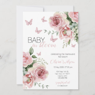 Convites Bebê no Bloom Floral e Chá de fraldas de Borboleta