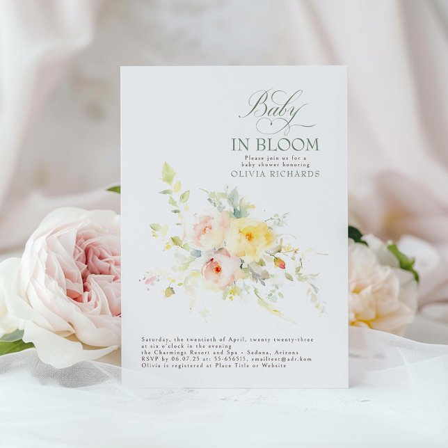 Convites Bebê No Bloom Floral Elegante Chá de fraldas (Floral Baby Shower Invitation)