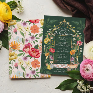 Convites Bebê no Bloom Floral Garden Chá de fraldas