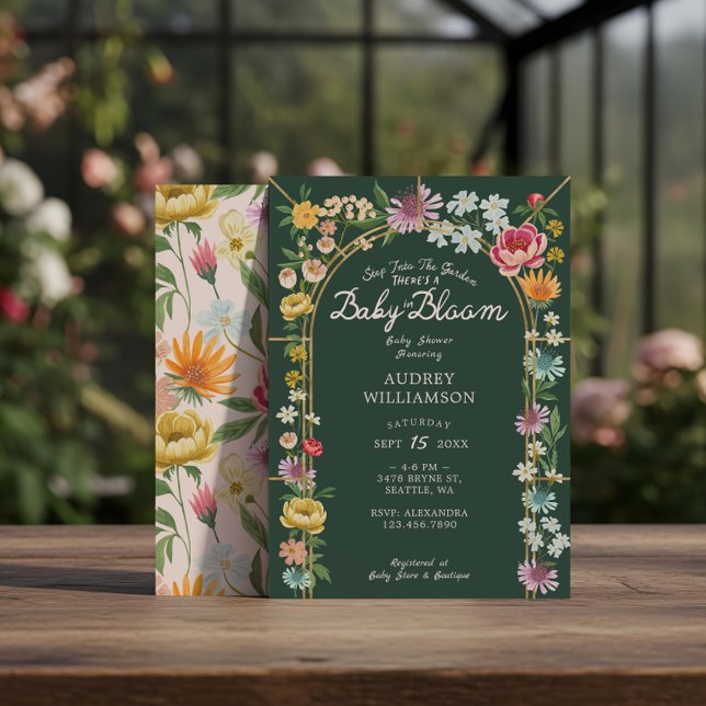 Convites Bebê no Bloom Floral Garden Chá de fraldas (Baby in Bloom Floral Garden Greenhouse Baby Shower Invitation)
