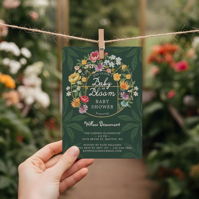 Convites Bebê no Bloom Floral Garden Chá de fraldas (Baby in Bloom Floral Garden Greenhouse Baby Shower Invitation)