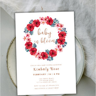 Convites Bebê No Bloom Floral Wreath Chá de fraldas