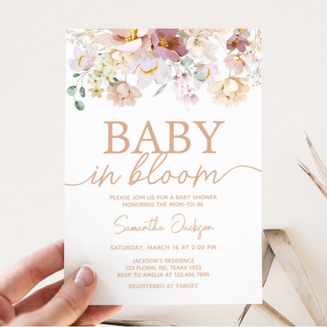 Convites Bebê no Bloom Florals Chá de fraldas (Spring Wildflower Baby Shower Invitation)