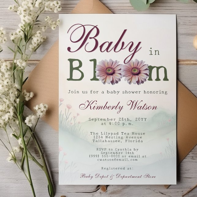 Convites Bebê no Bloom Gerber Daisies Chá de fraldas (Baby in Bloom Gerber Daisies Baby Shower Invitation)