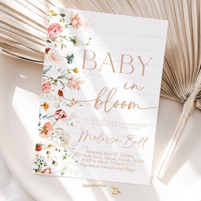 Convites Bebê no Bloom Invitation Chá de fraldas (Baby in Bloom Invitation, Wildflowers Baby Shower Invitation,Flower Invites, Wild Flower Invite, Flo)