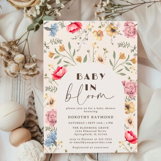 Convites Bebê no Bloom Na moda Arch Chá de fraldas Floral (Criador carregado)