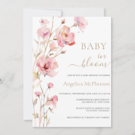 CONVITES BEBÊ NO BLOOM PINK BLUSH DOURADO CHAMPAGNAL FLORAL