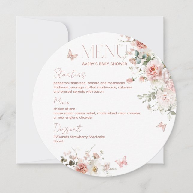 Convites Bebê no Bloom Rosas Rosa Chá de fraldas Floral (Frente)