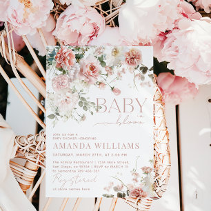 Convites Bebê no Bloom Rosas Rosa Chá de fraldas Floral
