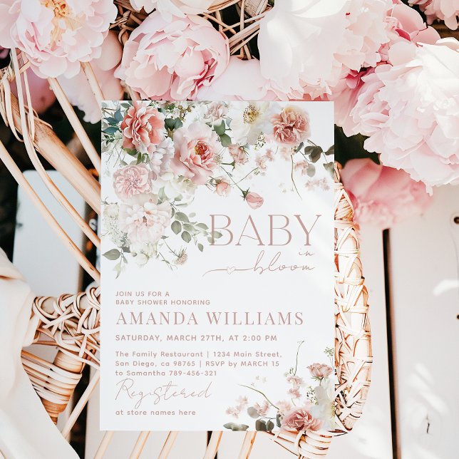 Convites Bebê no Bloom Rosas Rosa Chá de fraldas Floral (Criador carregado)