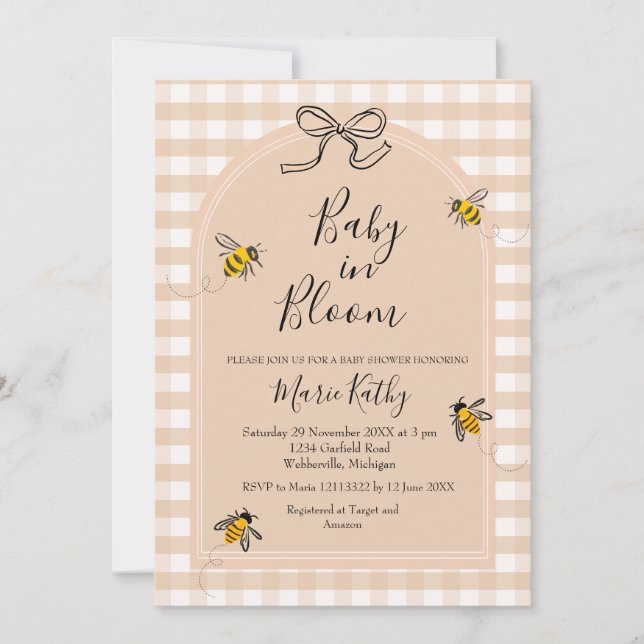 Convites Bebê no Bloom Rustic Bee Daisy Invitation (Frente)