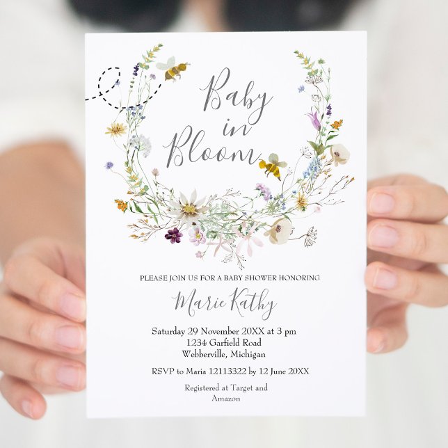 Convites Bebê no Bloom Rustic Bee Wildflower Invitation (Criador carregado)