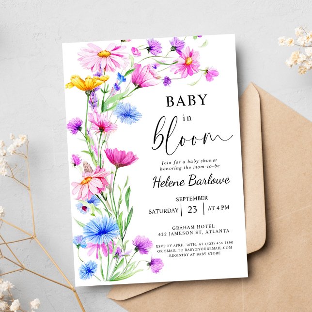 Convites Bebê no Bloom Rustic Boho Chá de fraldas (Baby in Bloom Wildflower Rustic Boho Baby Shower Invitation)