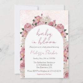 Convites Bebê no Bloom Script de Chá de fraldas Floral Rosa