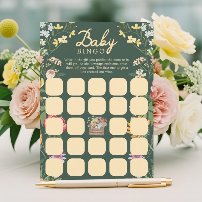 Convites Bebê no Bloom Summer Floral Garden Bingo Game Card (Baby in Bloom Summer Floral Garden Bingo Game Card)
