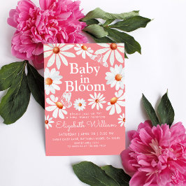 Convites Bebê no Bloom Watercolor Daisie borboleta rosa
