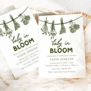 Convites Bebê no Bloom Whimsical Green Chá de fraldas