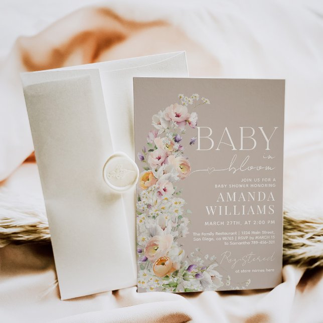 Convites Bebê no Bloom Wildflower Boho Chá de fraldas (Criador carregado)