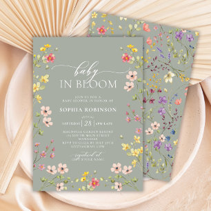 Convites Bebê no Bloom Wildflower Boho Green Chá de fraldas