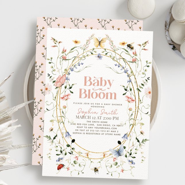 Convites Bebê no Bloom Wildflower Girl Chá de fraldas (Criador carregado)