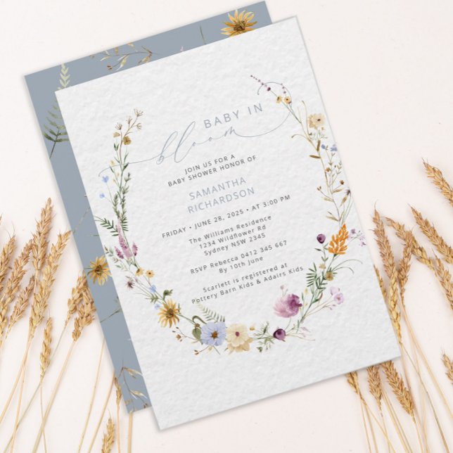 Convites Bebê no Bloom Wildflower Rustic Chá de fraldas (Criador carregado)