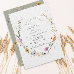 Convites Bebê no Bloom Wildflower Rustic Chá de fraldas