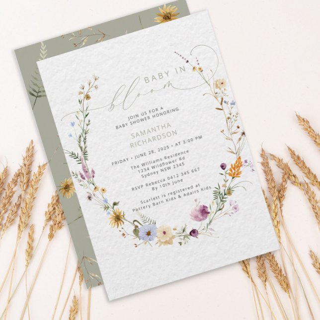 Convites Bebê no Bloom Wildflower Rustic Chá de fraldas (Criador carregado)