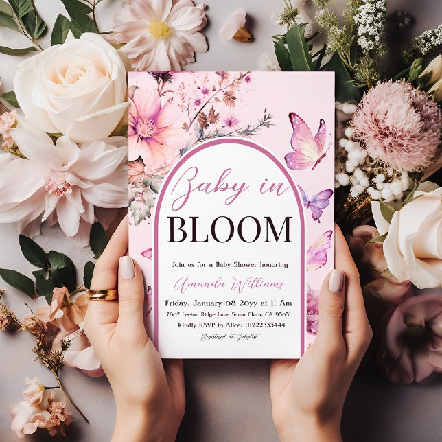 Convites Bebê no Bloombrinho Borboleta Roxo Chá de fraldas (Criador carregado)