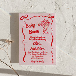 Convites Bebê no Chá de Buquê de Flor Vermelho Cor-de-Rosa 