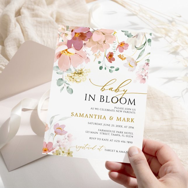 Convites Bebê no Chá de flores silvestres rosa e vermelha (Criador carregado)