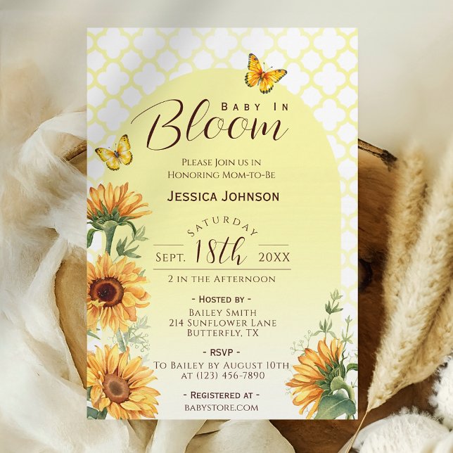 Convites Bebê no Chá de fraldas Amarelo de Sangue (Baby in Bloom Sunflower Baby Shower Invitation)