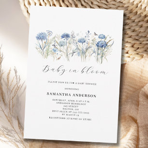 Convites Bebê No Chá de fraldas De Blogue Azul Floral