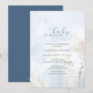 Convites Bebê no Chá de fraldas de Bloom Blue Floral Boy