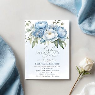 Convites Bebê no Chá de fraldas de Bloom Blue Floral Boy