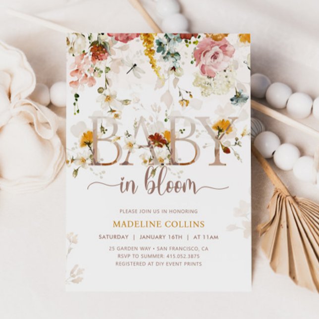 Convites Bebê No Chá de fraldas De Flor Selvagem (Criador carregado)