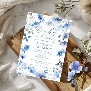Convites Bebê no Chá de fraldas de flor selvagem azul-Blogu