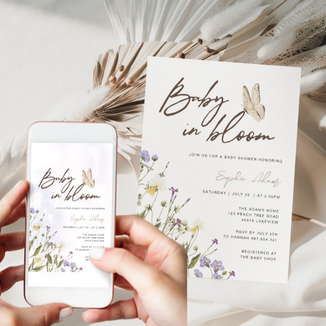 Convites Bebê no Chá de fraldas de flor selvagem de Bloom (Criador carregado)