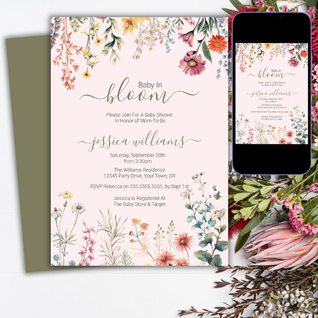 Convites Bebê no Chá de fraldas de flor selvagem de Bloom (Criador carregado)