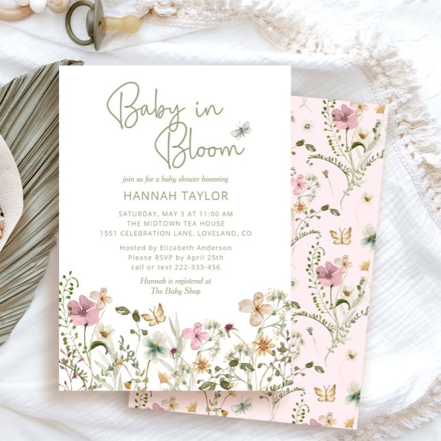 Convites Bebê no Chá de fraldas de flor selvagem de Bloom (Criador carregado)