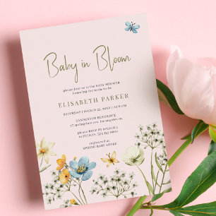 Convites Bebê no chá de fraldas de flor silvestre primavera