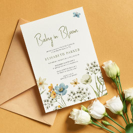 Convites Bebê no chá de fraldas de flor silvestre primavera