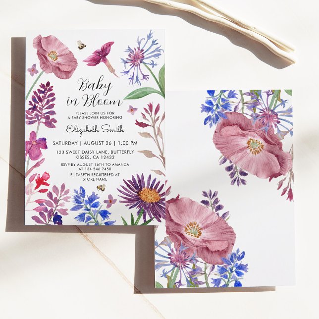 Convites Bebê no Chá de fraldas de Flores de Água Bloom (Criador carregado)